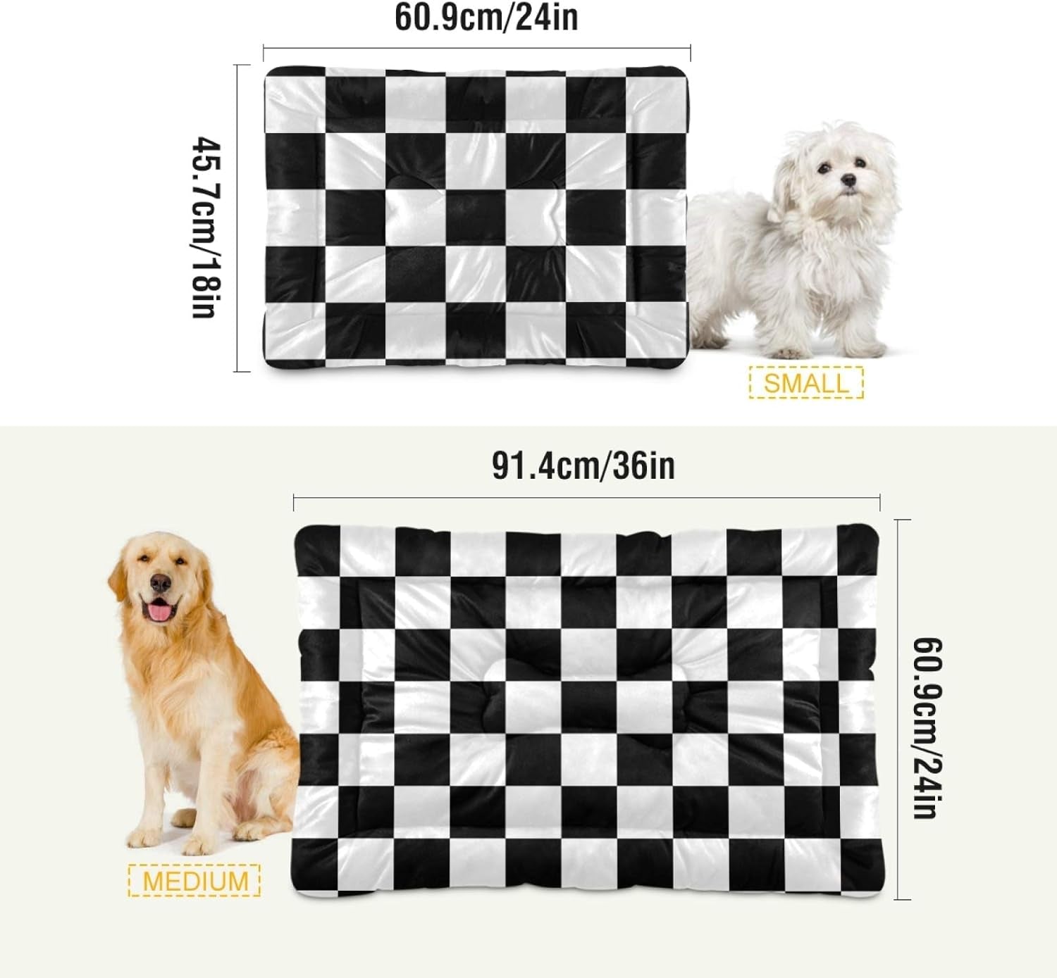 Dog Bed Black and White Plaid Buffalo Check Dog Crate Mat Mattress Washable for Large Medium Small Puppy Pets Pad 36X24 Inches 21005705