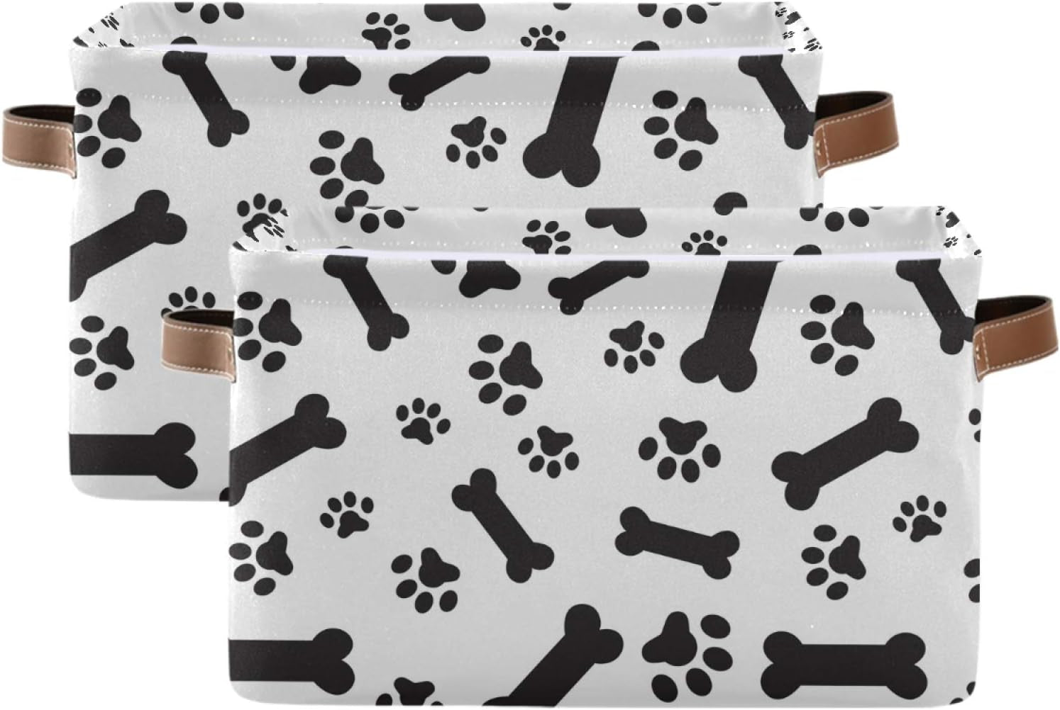 Large Foldable Storage Bin, Cute Pet Dog Bones Paws Footprints Fabric Storage Basket Organizer Bag with Handles 15 X 11 X 9.5 Inch