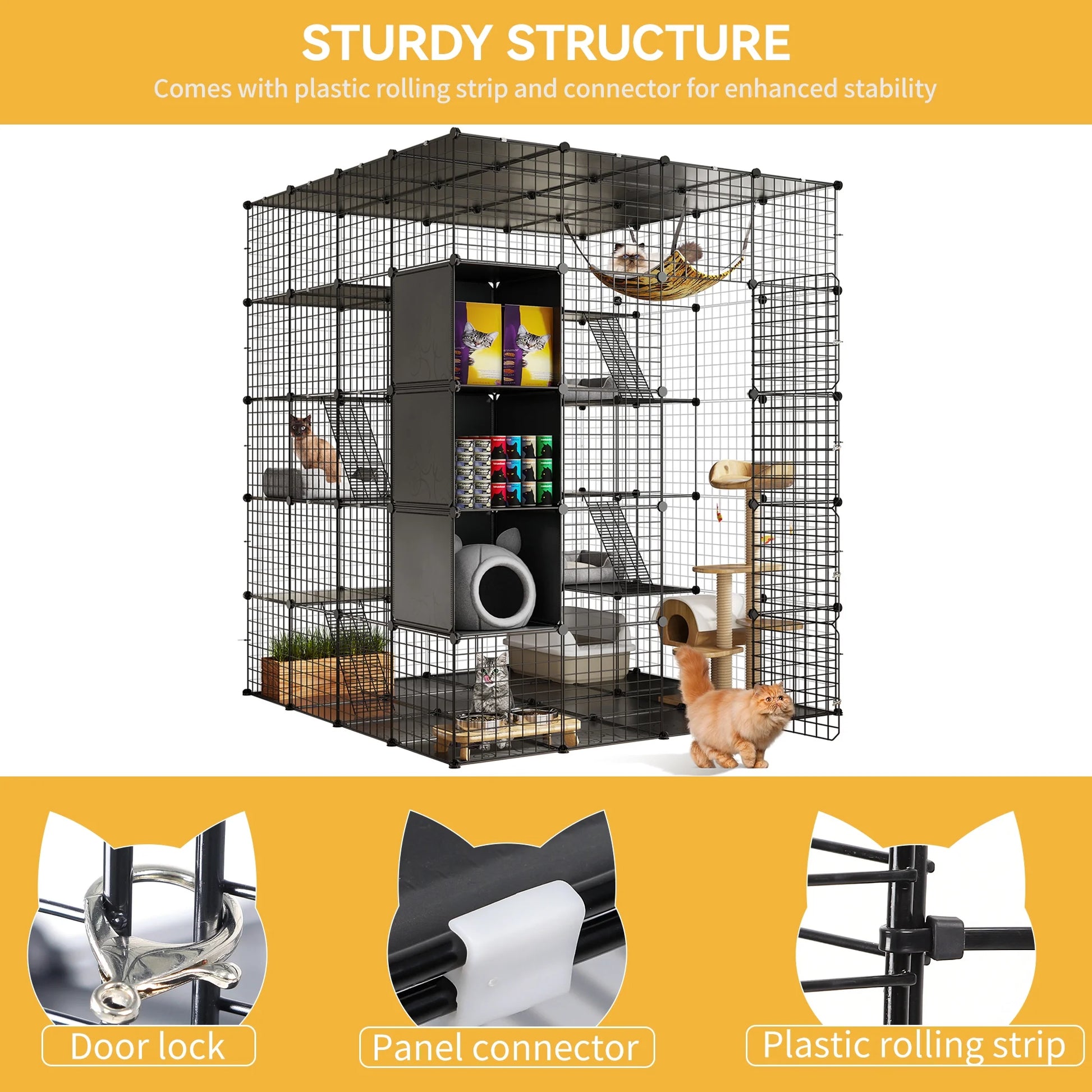 5-Tier Metal Cat Cage with Cube Storage,Diy Indoor Catio Enclosure Spacious Cat Playpen with Hammock, Ideal for 1-5 Cats