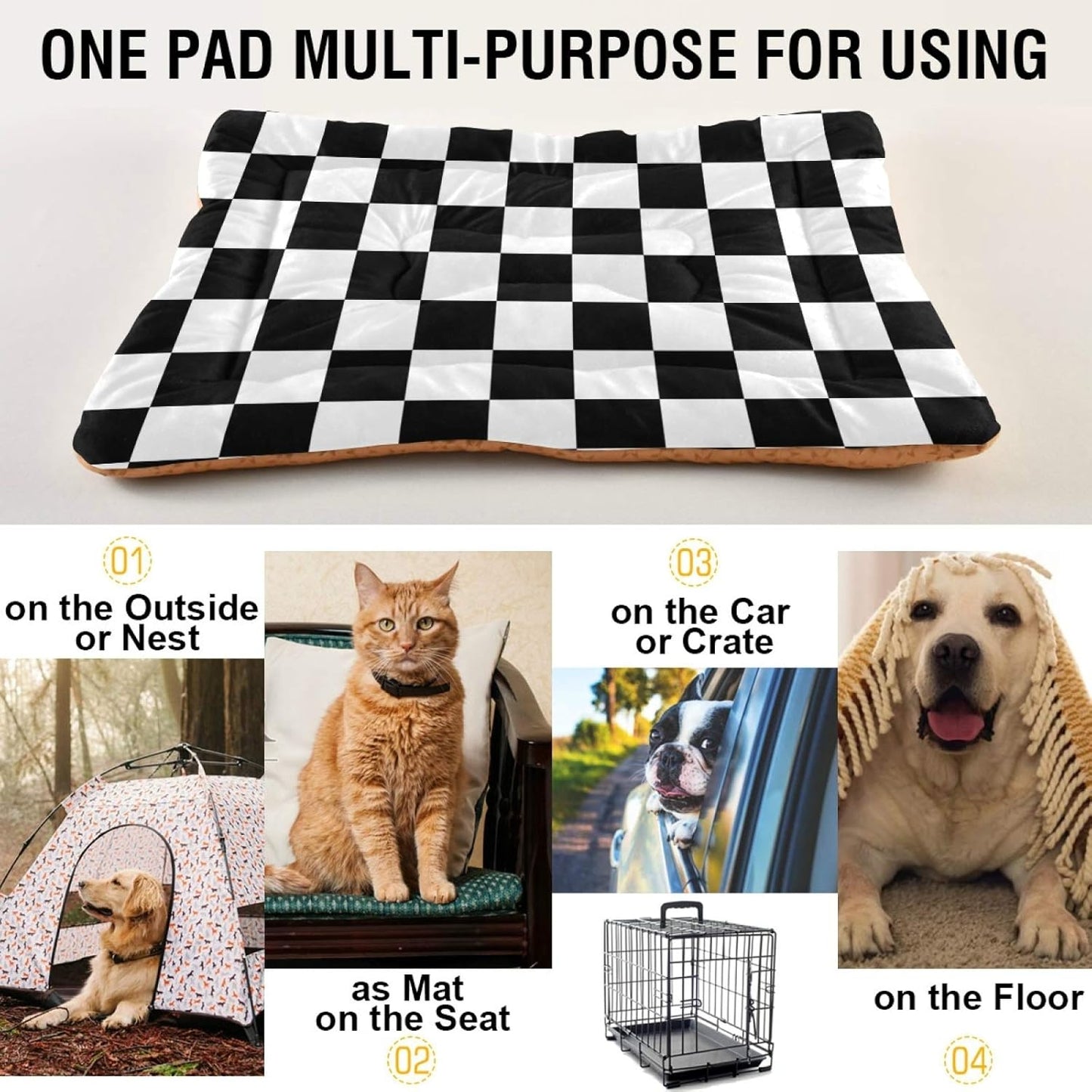 Dog Bed Black and White Plaid Buffalo Check Dog Crate Mat Mattress Washable for Large Medium Small Puppy Pets Pad 36X24 Inches 21005705