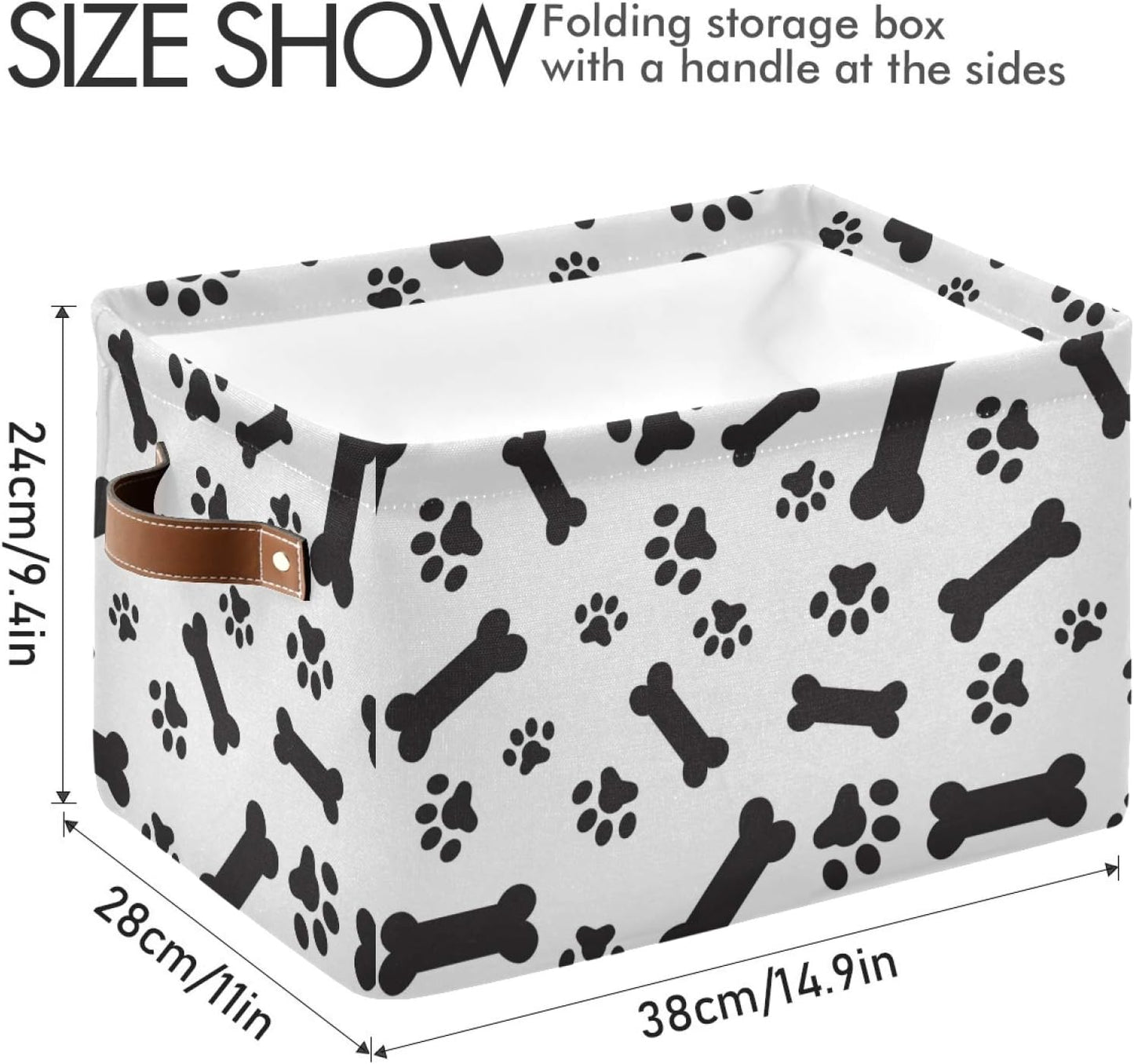 Large Foldable Storage Bin, Cute Pet Dog Bones Paws Footprints Fabric Storage Basket Organizer Bag with Handles 15 X 11 X 9.5 Inch