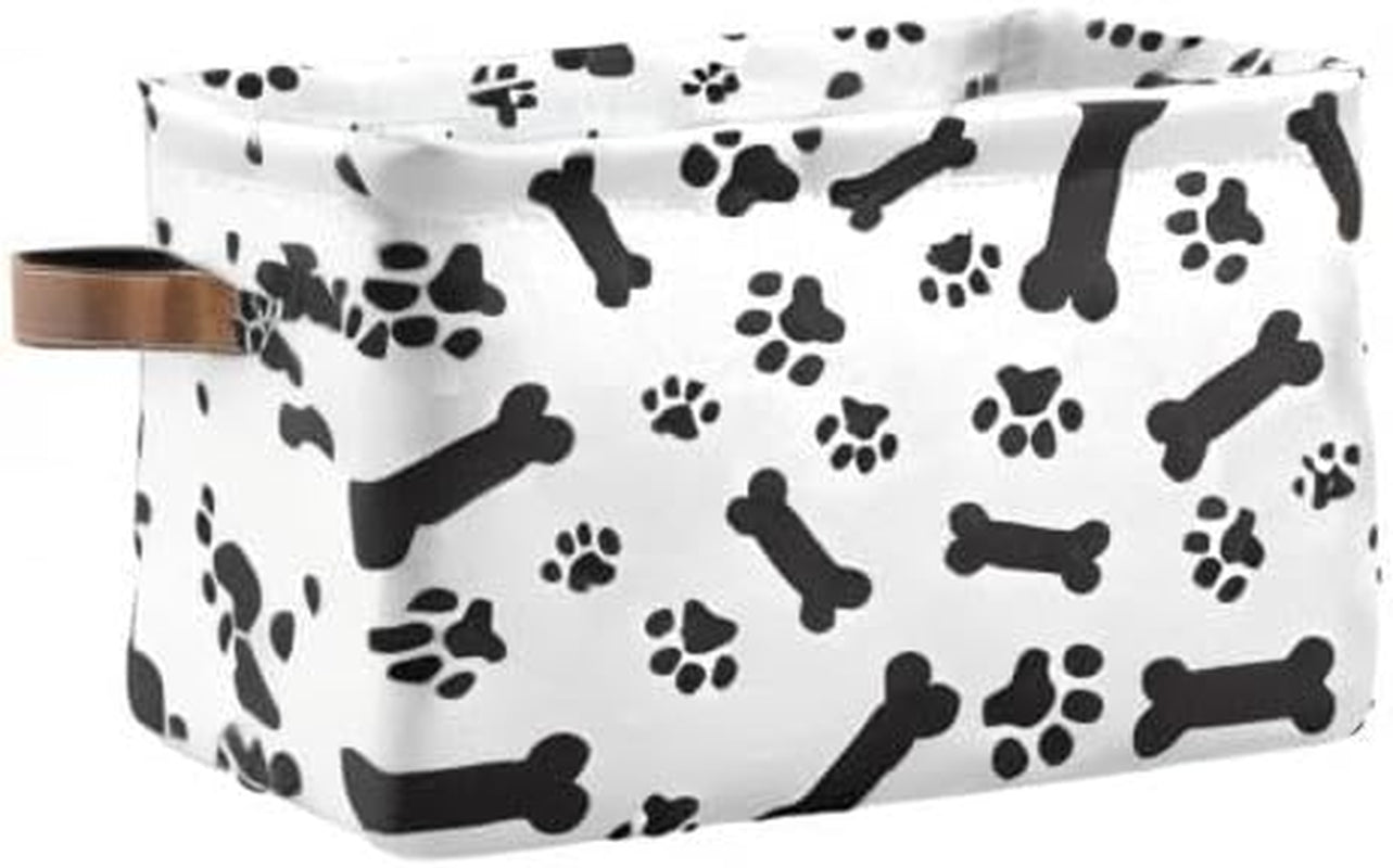 Large Foldable Storage Bin, Cute Pet Dog Bones Paws Footprints Fabric Storage Basket Organizer Bag with Handles 15 X 11 X 9.5 Inch