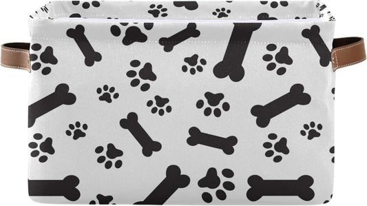 Large Foldable Storage Bin, Cute Pet Dog Bones Paws Footprints Fabric Storage Basket Organizer Bag with Handles 15 X 11 X 9.5 Inch