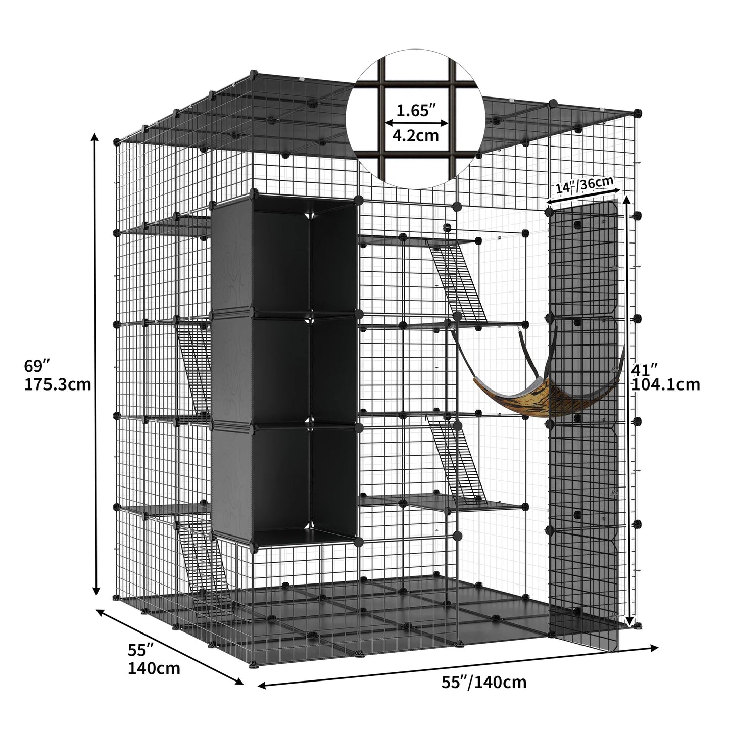 5-Tier Metal Cat Cage with Cube Storage,Diy Indoor Catio Enclosure Spacious Cat Playpen with Hammock, Ideal for 1-5 Cats