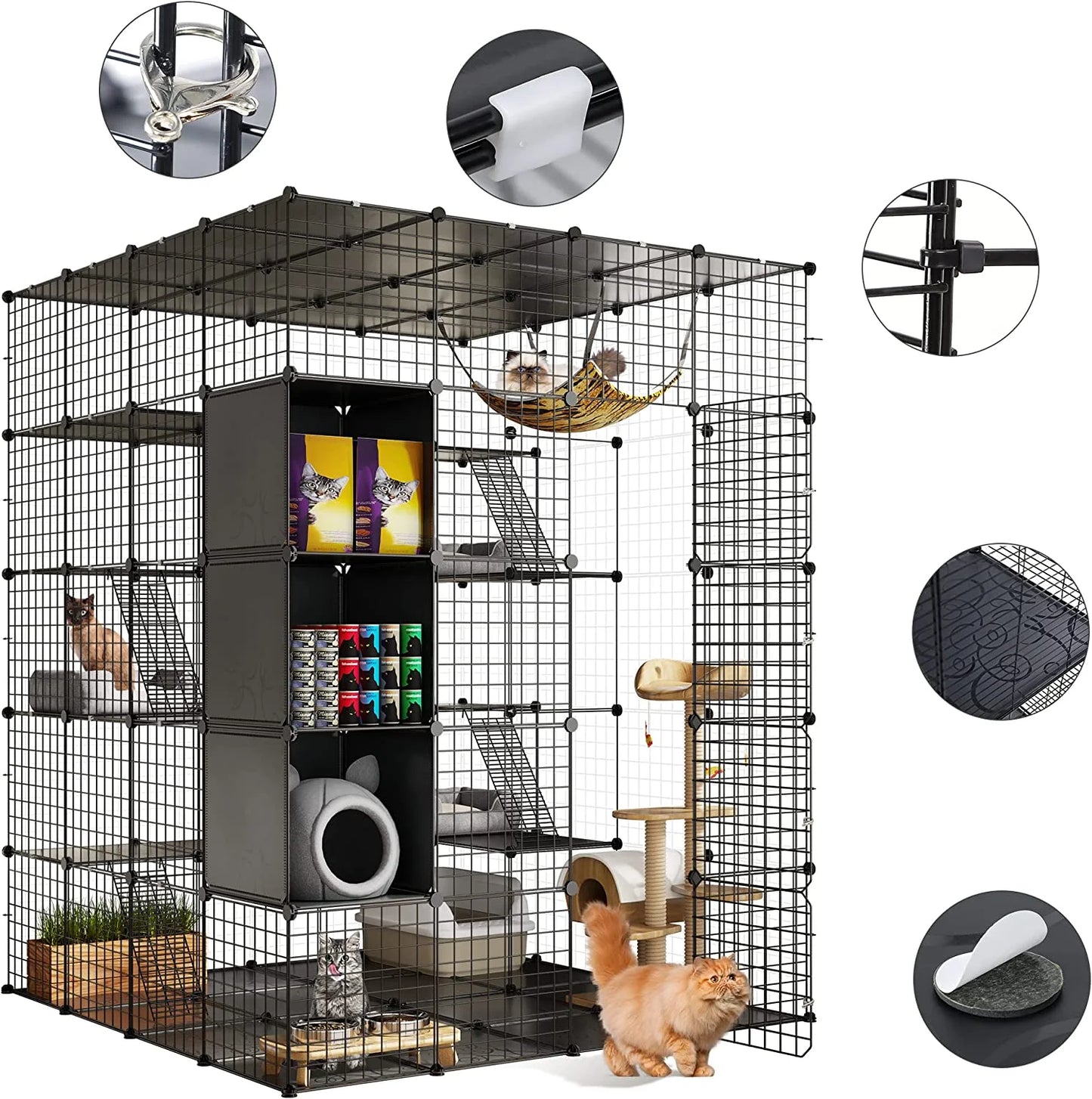 5-Tier Metal Cat Cage with Cube Storage,Diy Indoor Catio Enclosure Spacious Cat Playpen with Hammock, Ideal for 1-5 Cats