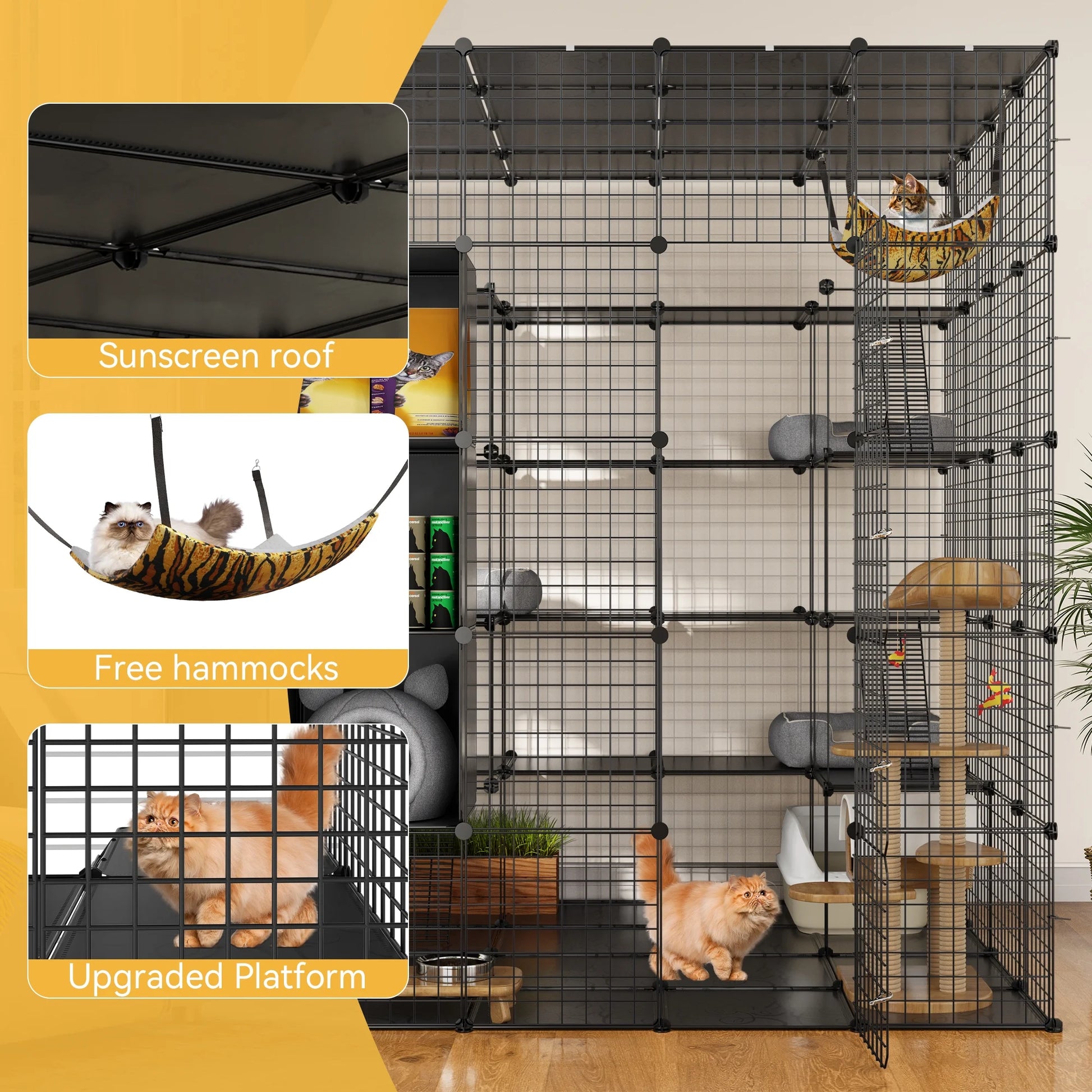 5-Tier Metal Cat Cage with Cube Storage,Diy Indoor Catio Enclosure Spacious Cat Playpen with Hammock, Ideal for 1-5 Cats