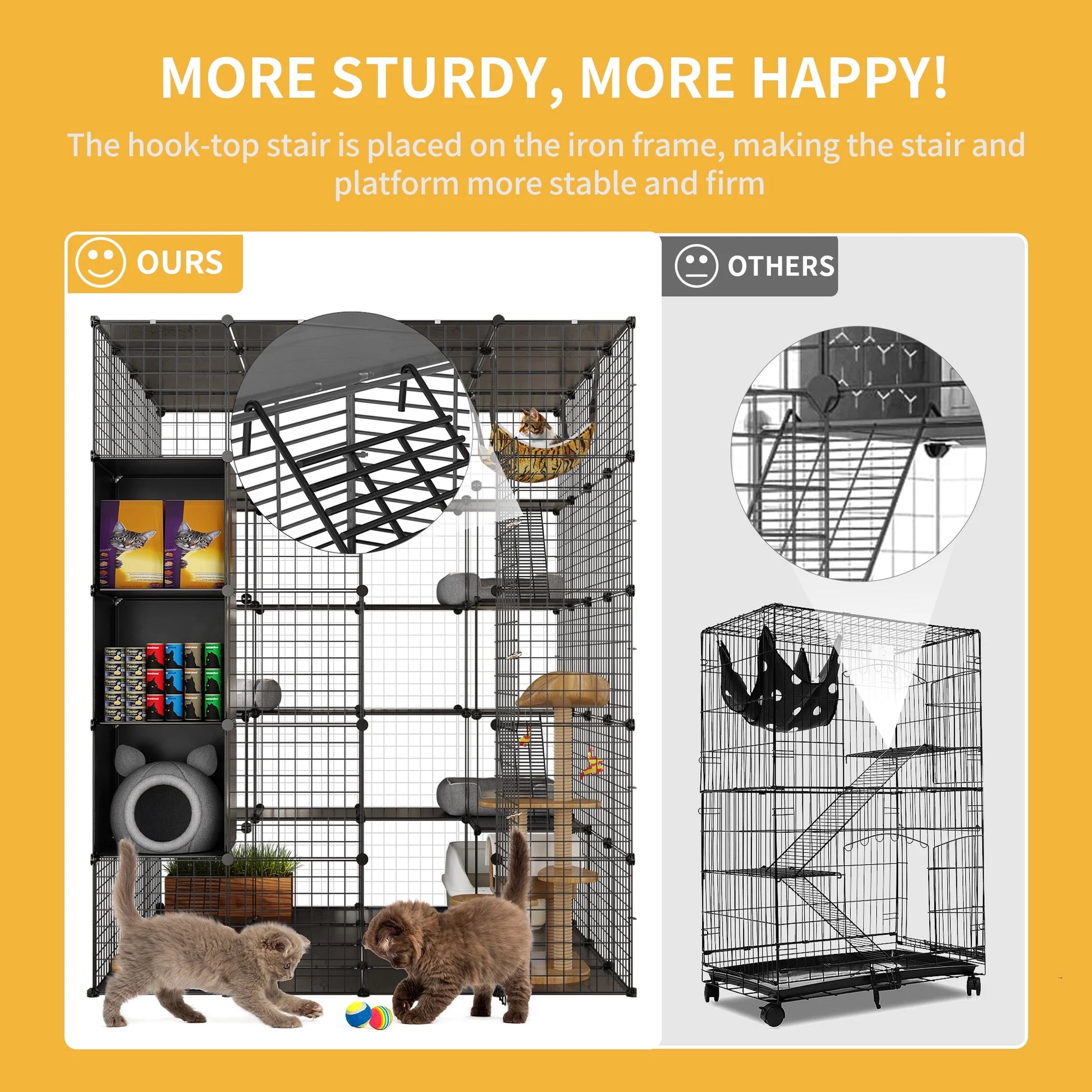 5-Tier Metal Cat Cage with Cube Storage,Diy Indoor Catio Enclosure Spacious Cat Playpen with Hammock, Ideal for 1-5 Cats